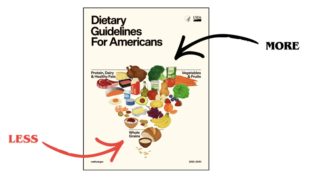 A curriculum slide presenting the updated USDA dietary guidelines